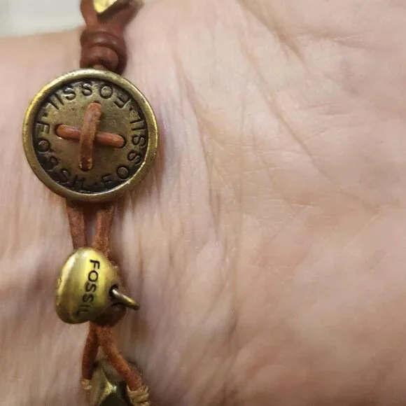 Fossil Brown Leather Bracelet with Metal Detail and Button Close - Picture 6 of 8